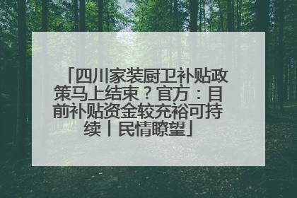 四川家装厨卫补贴政策马上结束？官方：目前补贴资金较充裕可持续丨民情瞭望